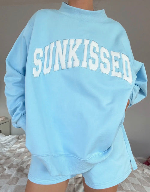 Berry Blue Sunkissed Embroidered Mockneck