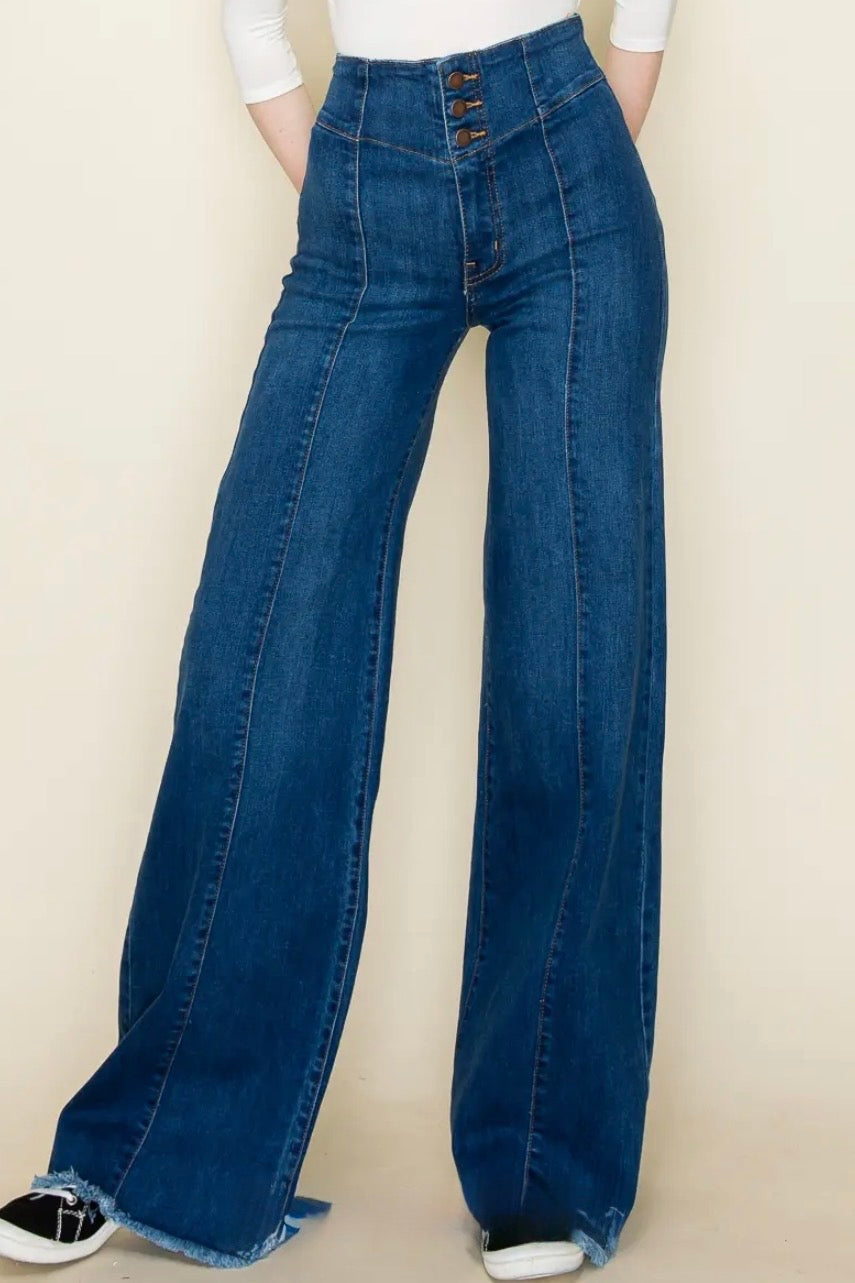 Front Seam Wide Leg Denim Jeans
