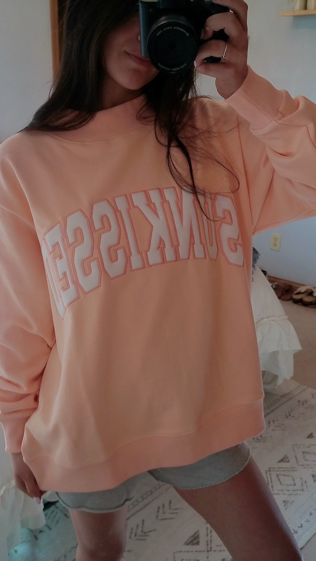 Papaya Orange Sunkissed Embroidered Mockneck