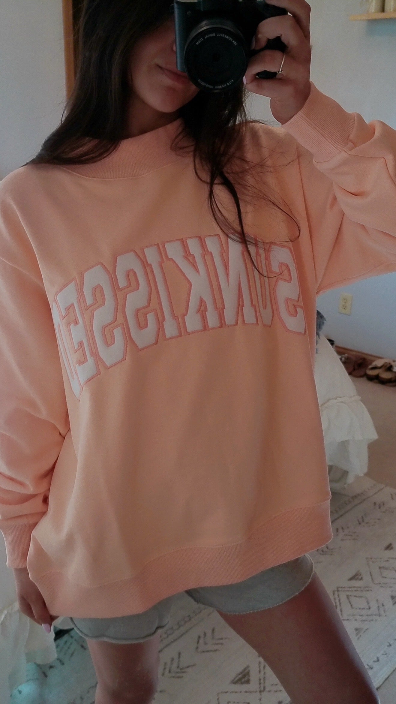 Papaya Orange Sunkissed Embroidered Mockneck