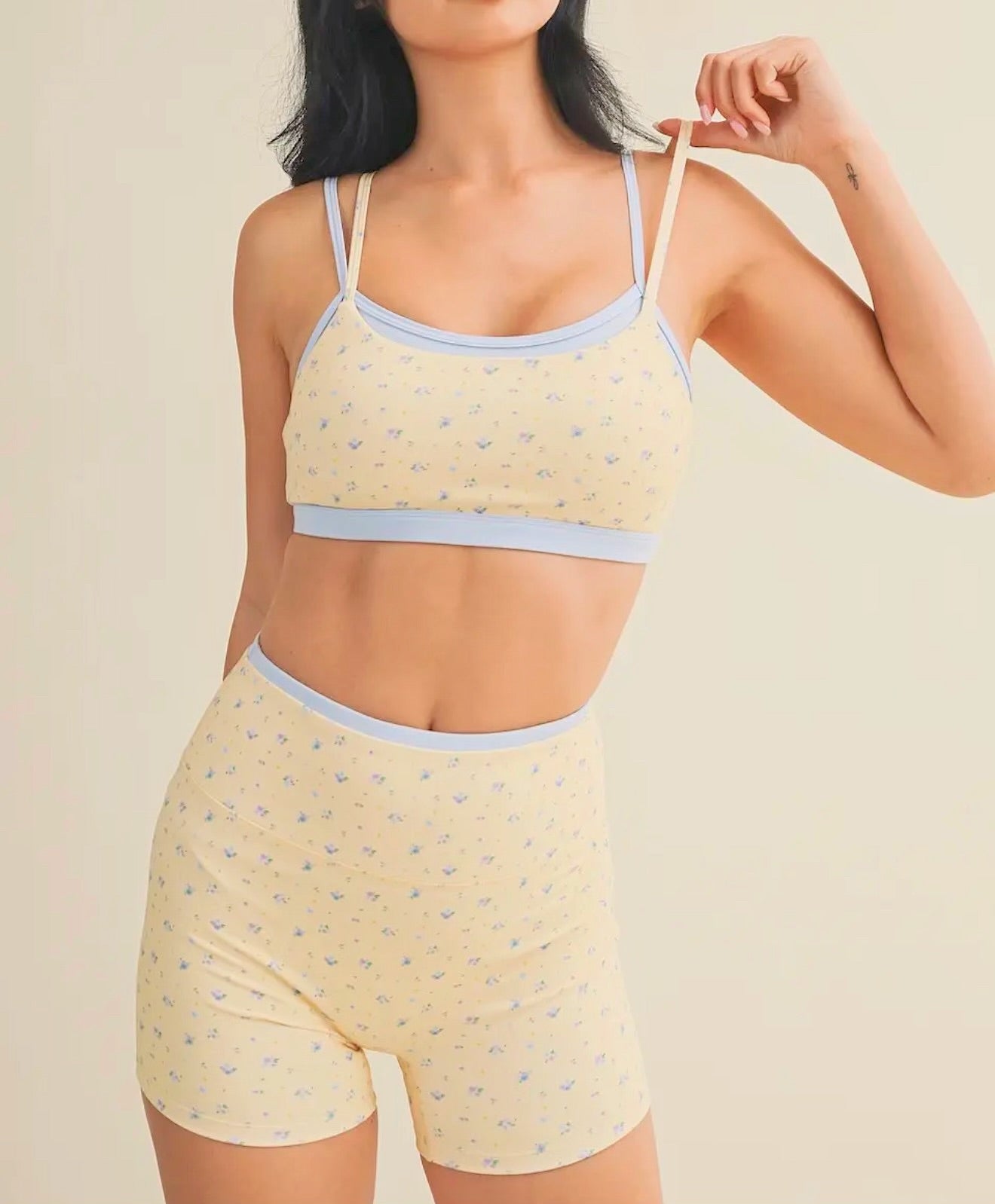 Lemon Ditsy Floral Double Layered Sports Bra