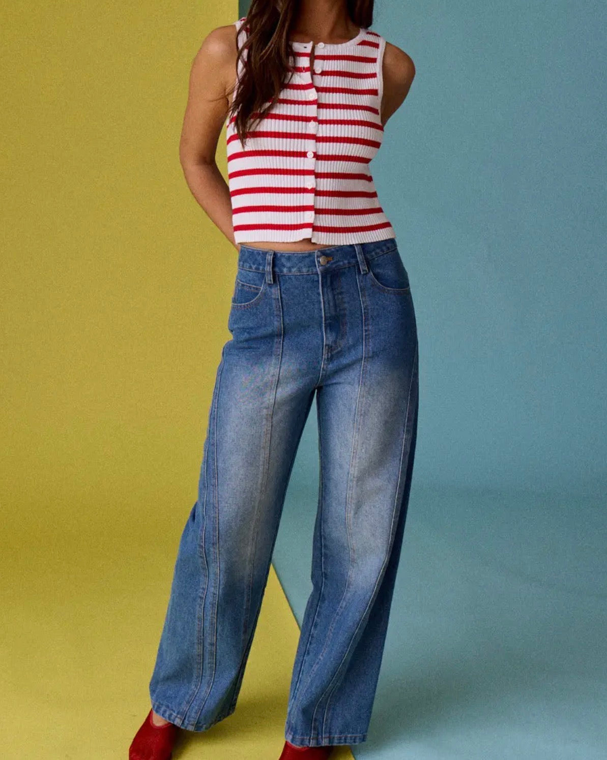 Striped Button Front Tank