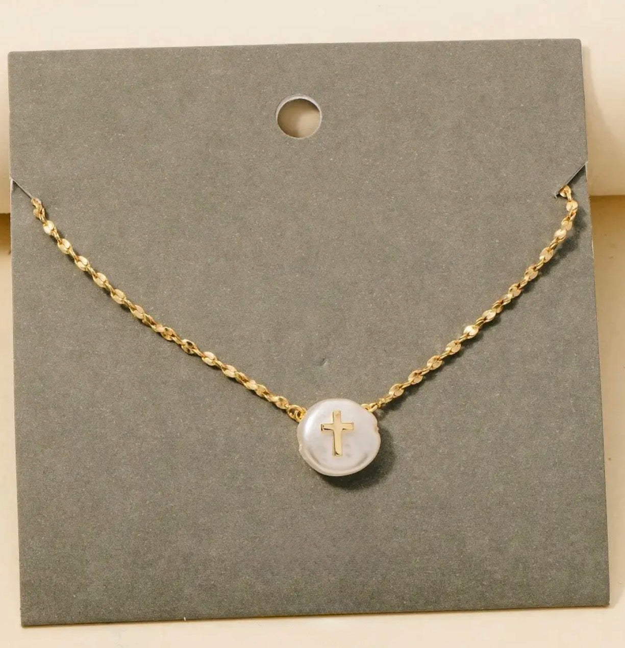 Cross Pearl Pendant Necklace