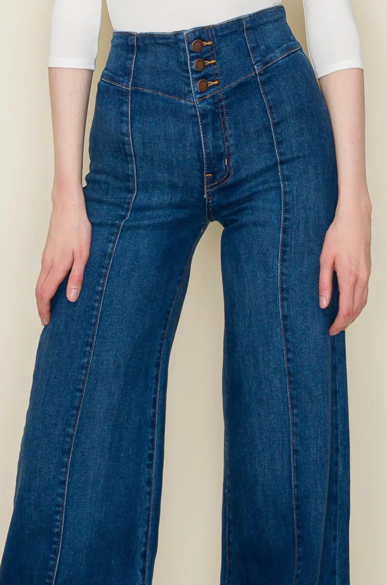 Front Seam Wide Leg Denim Jeans