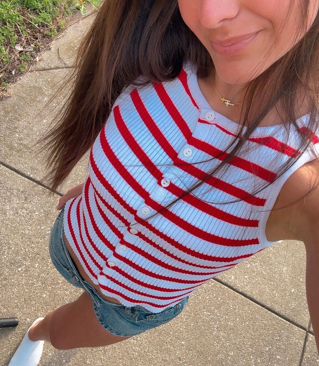 Striped Button Front Tank