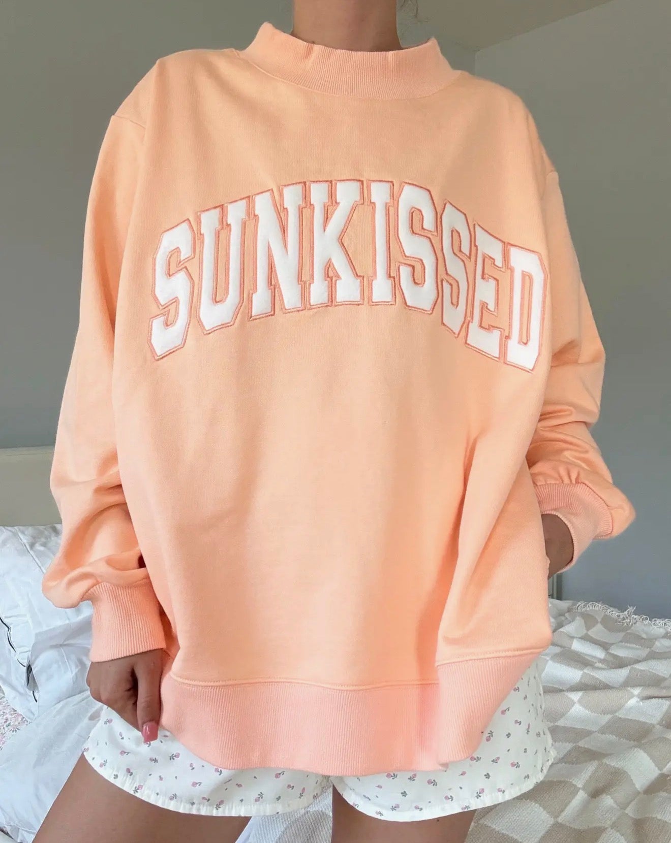 Papaya Orange Sunkissed Embroidered Mockneck