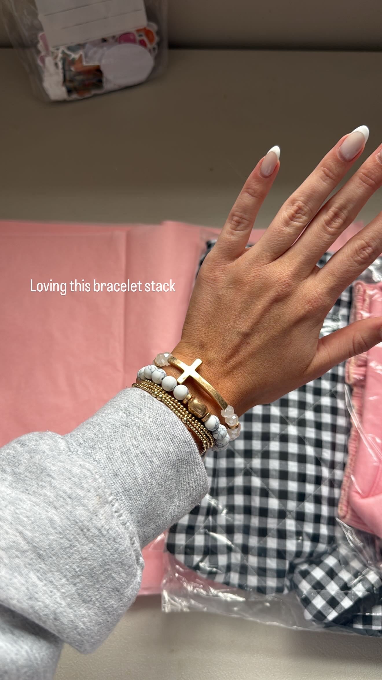 Cross Charm Beaded Bracelet Stack