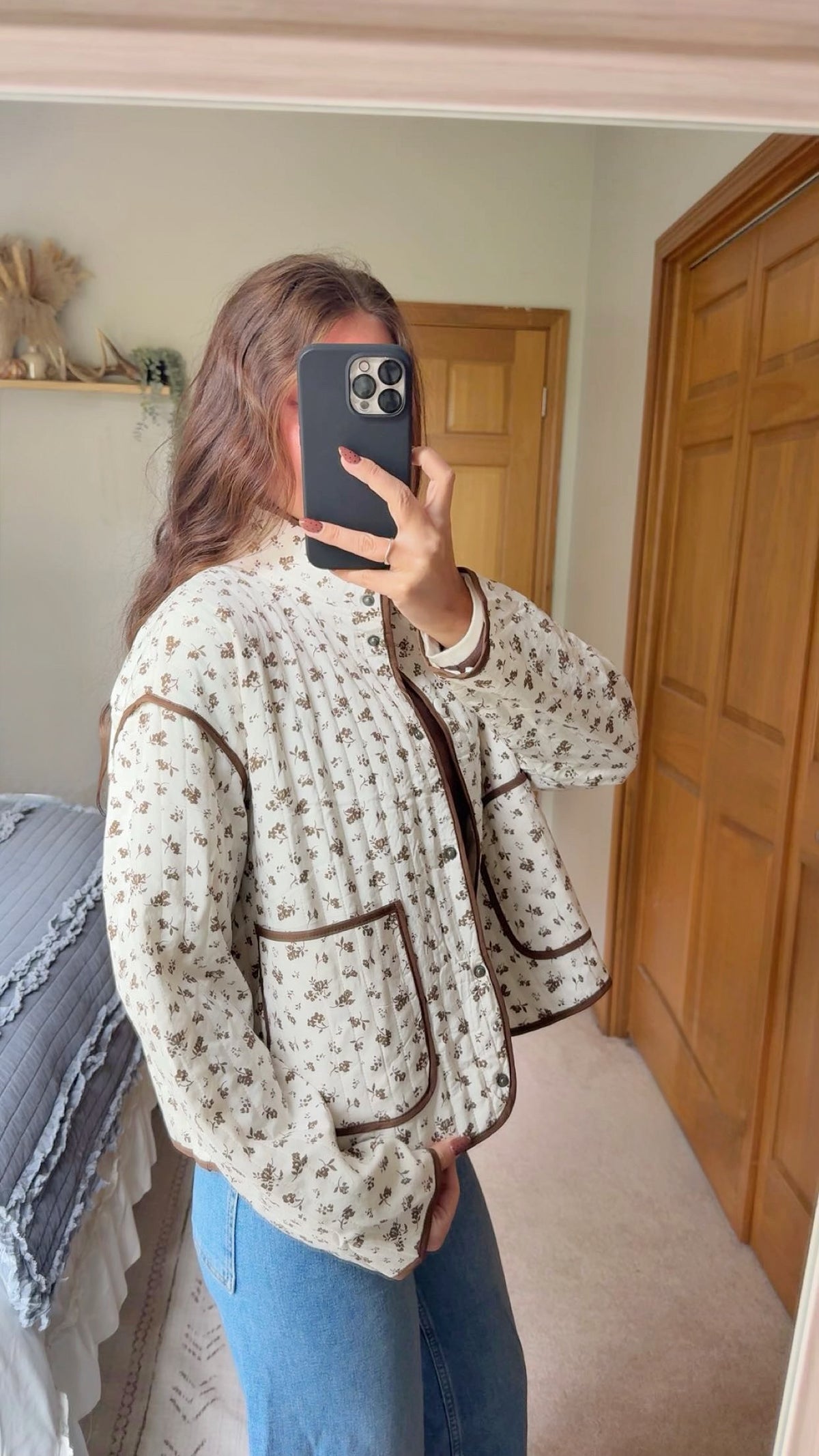 Brown Petals Quilted Jacket