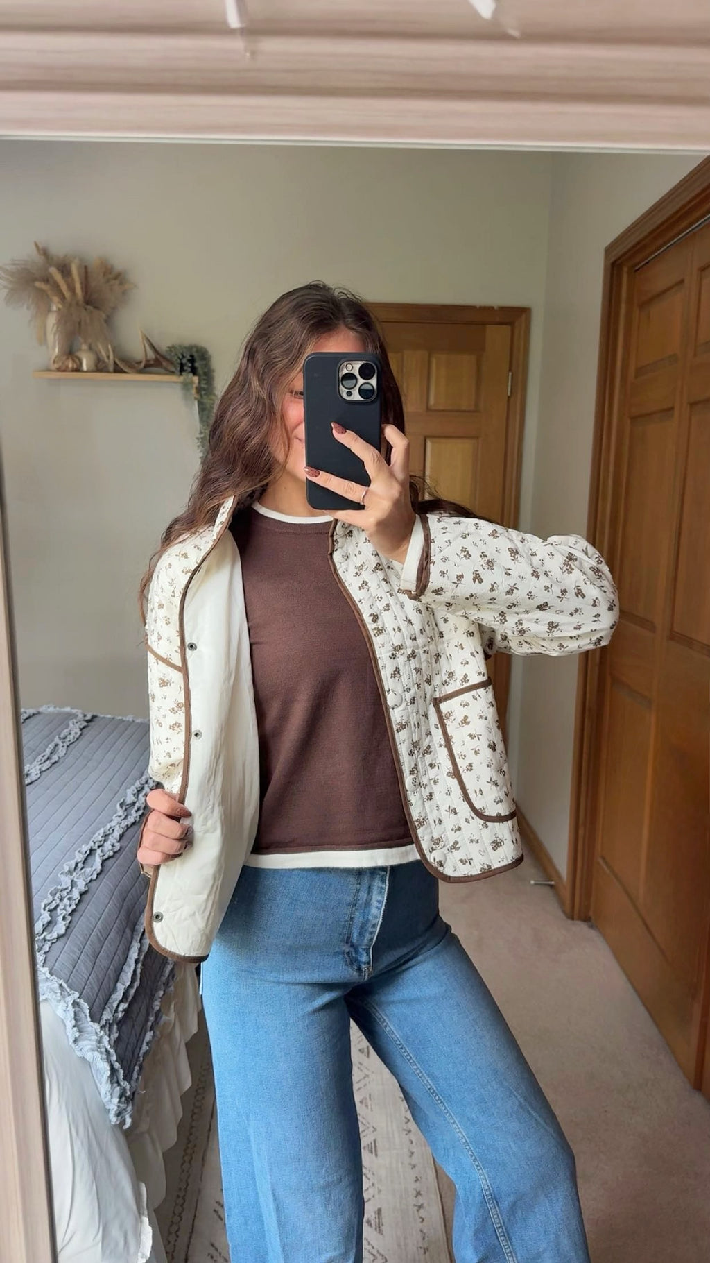 Brown Petals Quilted Jacket
