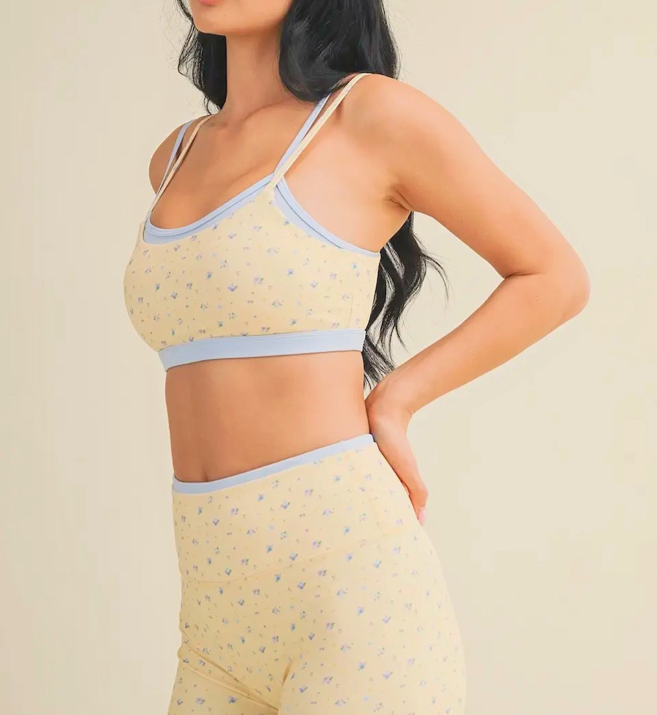 Lemon Ditsy Floral Double Layered Sports Bra