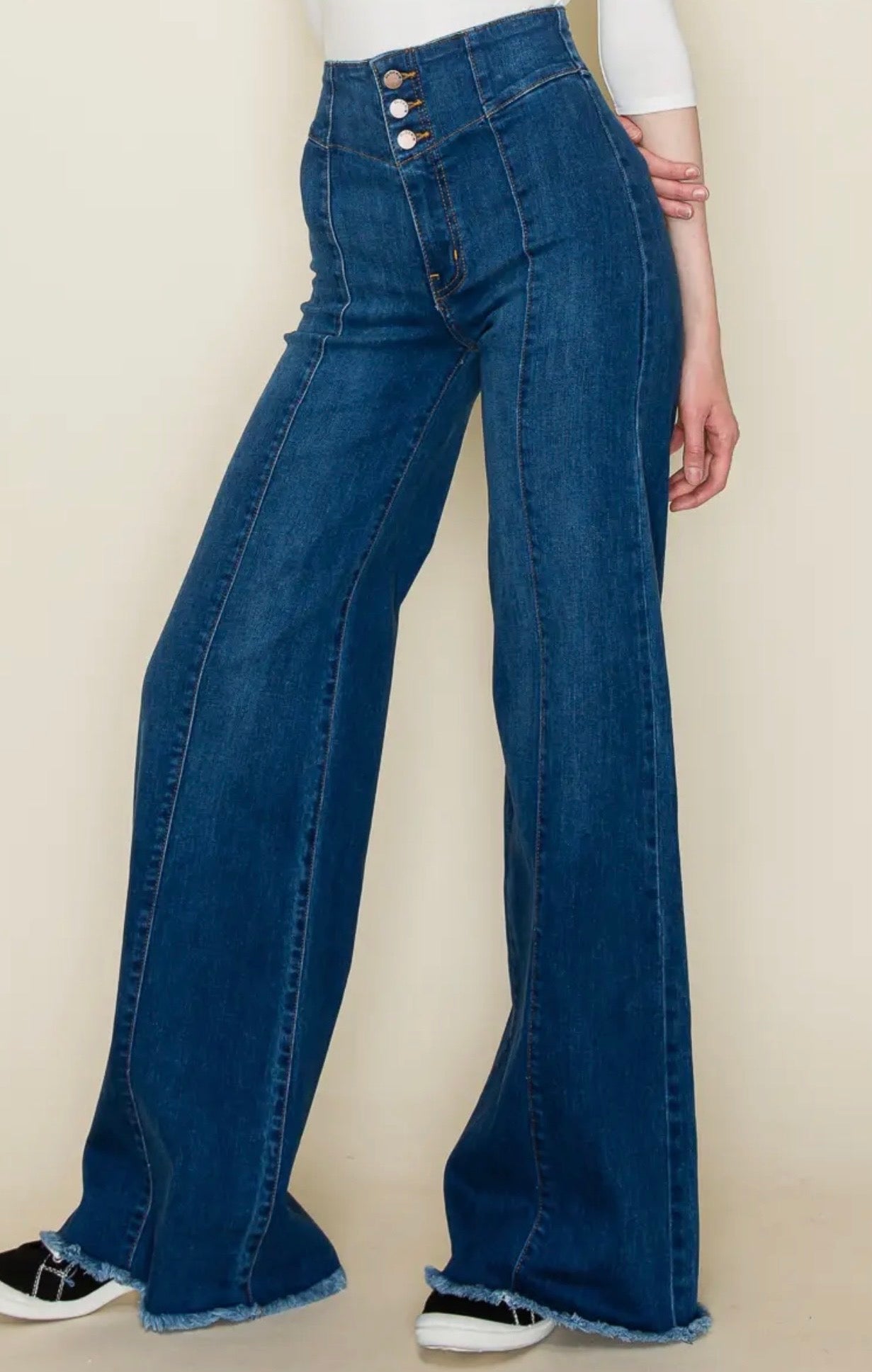 Front Seam Wide Leg Denim Jeans