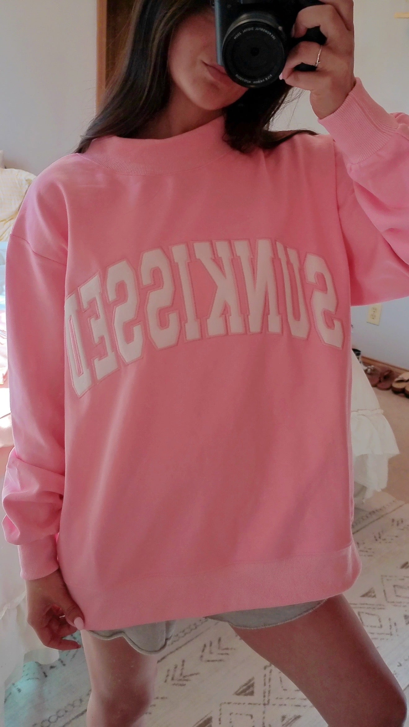 Lottie Pink Sunkissed Embroidered Mockneck