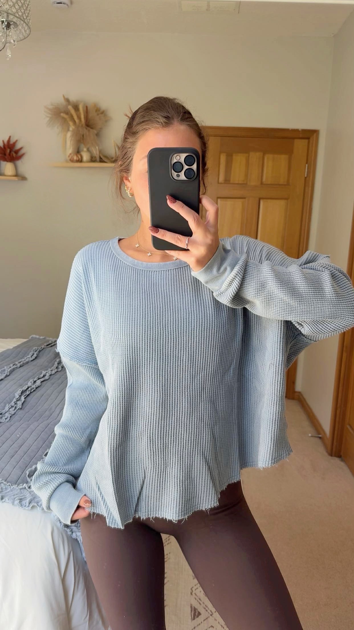 Dusty Blue Waffle Top